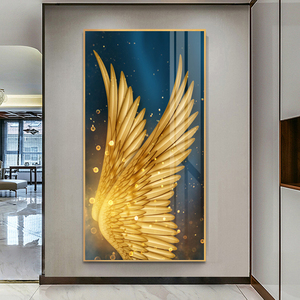 现代玄关装饰画玄幻羽毛金色翅膀壁画阳台进门墙通道走廊大厅挂画