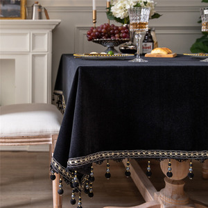 黑色丝绒桌布欧式长方形餐桌茶几台布高级感酒店家用现代简约定制