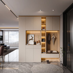 林氏木业全屋定制现代进门鞋柜玄关柜一体靠墙到顶隔断入户柜子