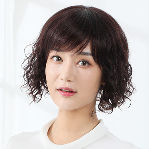 假发女短发真发妈妈短卷发碎斜刘海羊毛卷玉米须真人发丝全头套式