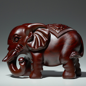 黑檀木雕大象摆件一对实木质福财大象客厅玄关装饰红木雕刻工艺品