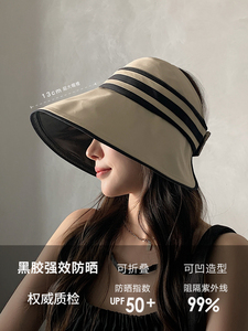 日本黑胶空顶帽可折叠夏季遮阳帽子女士沙滩防晒帽休闲太阳渔夫帽