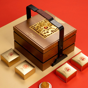 月饼盒包装盒高档双层8粒装手提篮酒店商务礼品盒空盒子礼盒定制