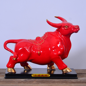 红色陶瓷牛摆件十二生肖水牛吉祥物招财镇宅家居装饰客厅书房摆设_阿