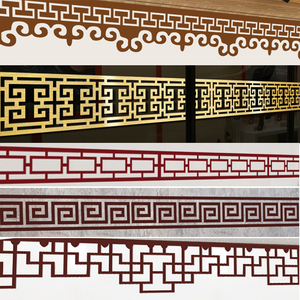 中式橱窗花边中国风茶馆饭店古典背景墙复古风格回纹腰线墙面装饰