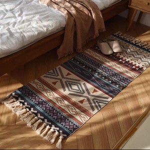 波西米亚地毯复古民族风棉麻地垫卧室流苏毯客厅沙发地毯榻榻米垫