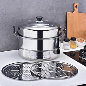 度洛奇343640大蒸锅特大号不锈钢蒸笼商用蒸馒头双层家用蒸馍锅鱼