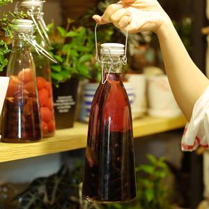 茶油瓶子空瓶玻璃小口漂亮酒瓶高档创意透明芝麻油密封家用摆件