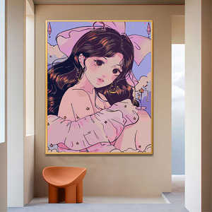 diy数字油画手工减压填色卡通动漫女孩人物定制手绘简约油彩挂画