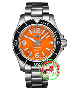 二手百年灵a17316d71o1a1超级海洋橙色钢带女表36mm