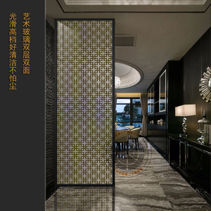 新中式隔断艺术玻璃家用装饰墙客厅玄关卧室钢化透光磨砂工艺屏风