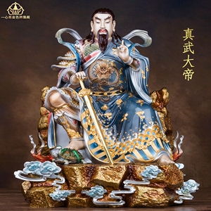 纯铜真武大帝神像玄天上帝19寸铜珐琅彩北极真君玄武大帝供奉摆件
