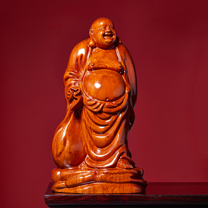 花梨木雕大肚笑佛像弥勒佛摆件实木布袋佛家居客厅装饰红木工艺品