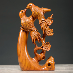 黄花梨木雕喜上眉梢摆件实木质根雕喜鹊红木家居装饰乔迁结婚礼品