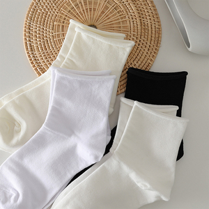 白色卷边袜子女百搭韩版中筒袜夏季薄款ins潮白色学生日系长筒袜