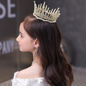 女童皇冠头饰儿童公主生日韩式圆形珍珠女孩发饰演出王冠钢琴表演