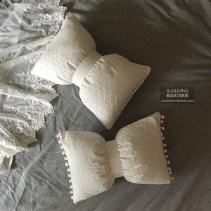 欧式白色蕾丝小花朵可爱蝴蝶结腰枕靠枕套抱枕可拆洗布艺定制