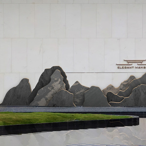 新蒂克现代山形造型背景墙天然石材质感酒店公司大堂定制背景墙