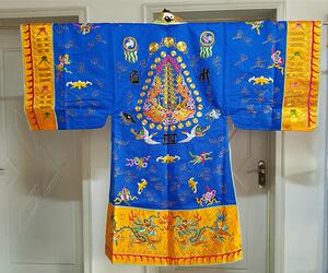 蓝色正一派小袖子法衣/龙虎山法衣/手工法衣/正一派法衣/道教法衣