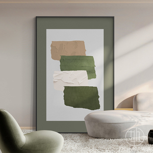 莫兰迪绿色森系客厅落地装饰画肌理感北欧小清新沙发背景墙挂画