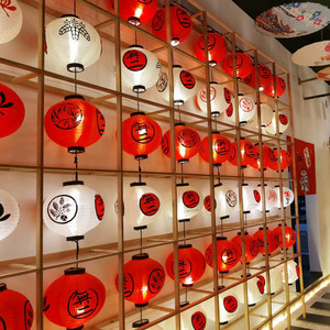 日本居酒屋烤肉店餐厅木架装饰日式灯笼串和风户外圆灯笼定制广吿