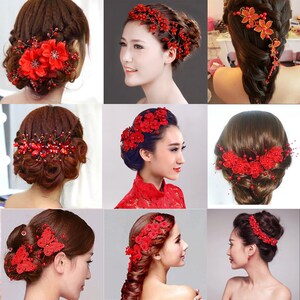90年代新娘头花头花新娘发饰发带旗袍走秀头饰结婚红色秀禾服发饰