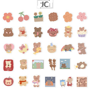 102张ins风韩系小熊贴纸笔记本电脑卡通手机水杯ipad装饰防水贴画