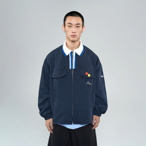 fmacm 23ss "fm office "金属流线字体印花邮差服教练夹克