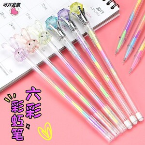 宝石笔学生彩虹笔七彩变色彩色魔幻中性笔笔芯水晶钻石头荧光笔.