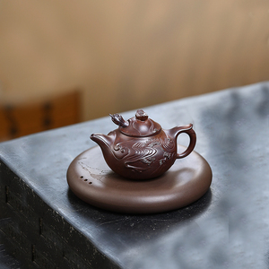 伯元 宜兴紫砂壶 原矿段泥柴烧 鱼化龙纯手工雕塑实用 泡茶壶茶具