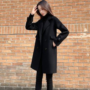 呢子大衣女秋冬2023新款韩版腰带显黑色显瘦中长款毛呢外套女