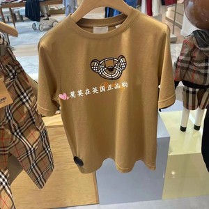 英国代购burberry博柏利 9折时尚百搭 儿童纯色小熊棉质短袖t恤
