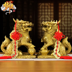 铜麒麟摆件公母一对八卦麒麟摆设酒柜玄关办公室桌面装饰开业礼品