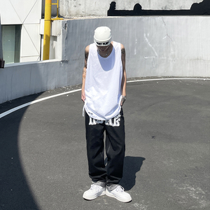 和道夫高街美式贴布嘻哈风hiphop无袖背心男夏季新款宽松内搭潮