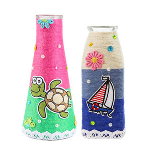 儿童diy手工瓶子小鱼玻璃瓶卡通麻绳毛线花瓶装饰奶粉罐diy材料包