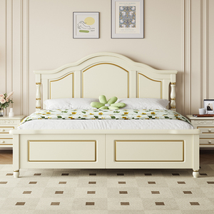 美式实木床现代简约 单人双人主卧室1.8米1.5m欧式白色轻奢公主床