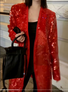 设计款时尚个性红色亮片女士西装大气时尚外套新年派对外衣