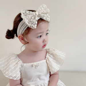 韩版婴儿发带女宝宝蕾丝蝴蝶结发饰婴幼儿满月周岁公主头饰不勒头