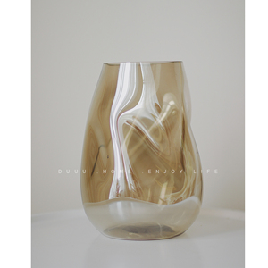 茶色不规则几何玻璃花瓶透明摆件北欧客厅冬青果插花瓶软装饰创意