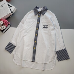 正品代购chanel/香奈儿秋冬2020接蓝条纹衬衫独家定制黄色镶女款