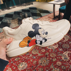 正品gucci/古奇老爹鞋女鞋米奇印花经典款古驰双g情侣休闲鞋男鞋