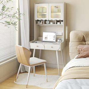 扬盈岩板书桌书架一体小户型奶油风学习桌家用学生卧室床边化妆桌