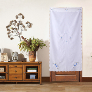 四季门帘免打孔家用卧室半截挂帘子白色绣花卫生间厨房布艺隔断帘