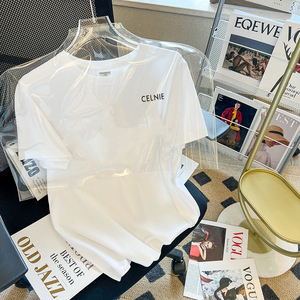 CE白色字母潮印花短袖T恤情侣男女夏季薄新款减龄宽松上衣ins韩版