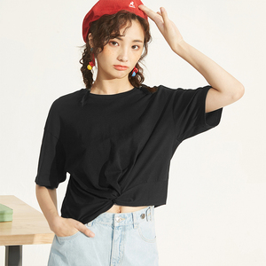 以纯女装宽松圆领落肩短袖t恤短装衫 2020夏季新品女生清新上衣
