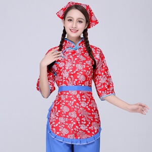 30-40年代衣服民国时期农村姑娘女阿庆嫂采茶表演出妇女雨潮潮流城