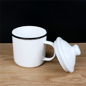 特厚双料搪瓷杯白色搪瓷带盖杯怀念搪瓷茶杯随手口杯搪瓷马克杯搪