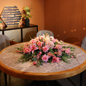 圆桌仿真花酒店大餐桌台花假花装饰花艺饭店桌圆形桌花饭店餐桌花