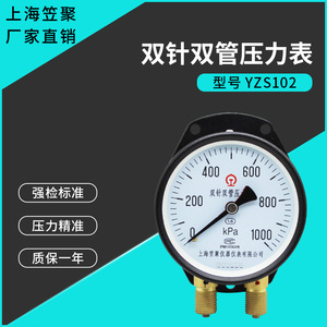 上海笠聚 双针双管压力表YZS102 1000KPA 船用铁路专用双针压力表