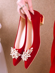 喜婆婆婚鞋女2023新款低跟平底孕妇新娘婚宴鞋中式婚礼订婚红鞋子